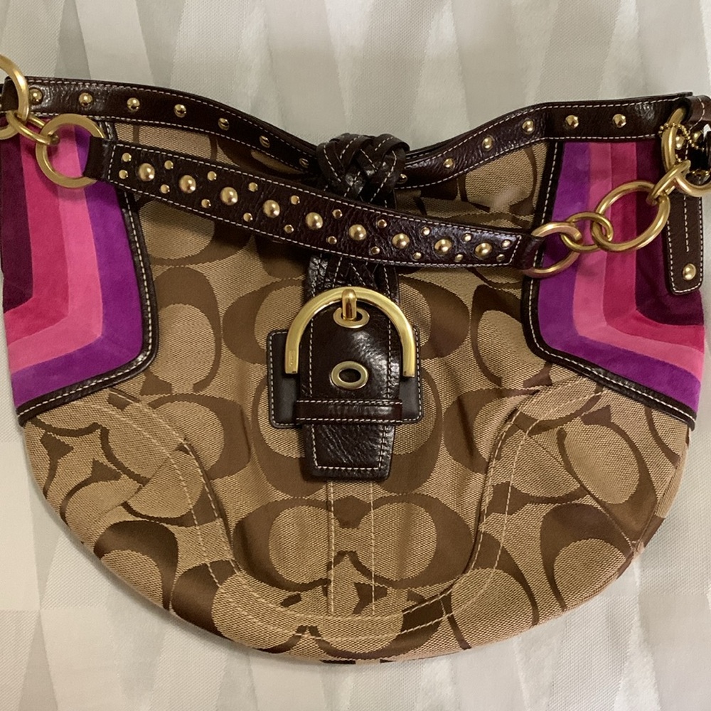 NWOT Vintage/Collector's Coach Signature Suede Studded Shoulder Bag - Picture 13 of 16